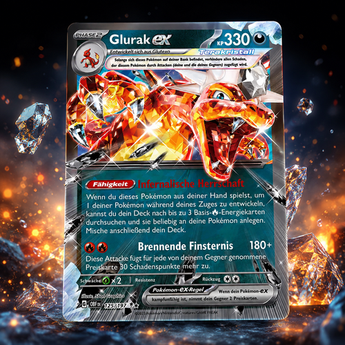 POKÉMON GLURAK EX 125/197 – OBSIDIAN FLAMMEN – HOLO RARE EX (DEUTSCH) – NEAR MINT