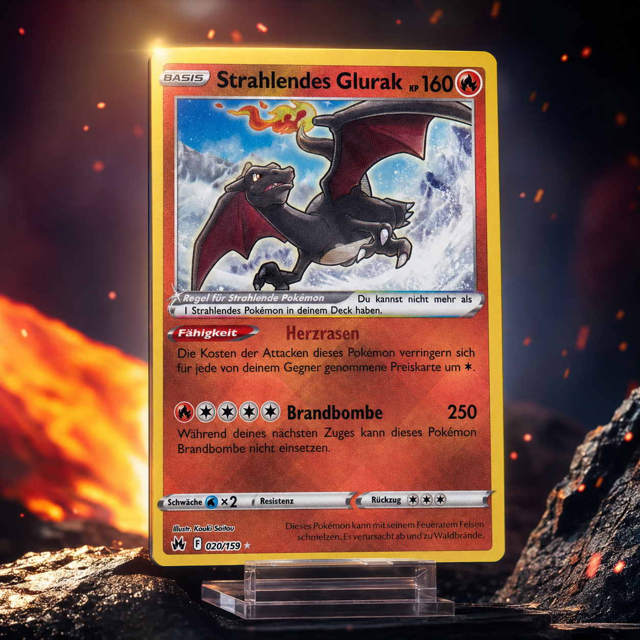 POKÉMON STRAHLENDES GLURAK 020/159 – KRONE ZENITH – HOLO RARE – DEUTSCH – NEAR MINT
