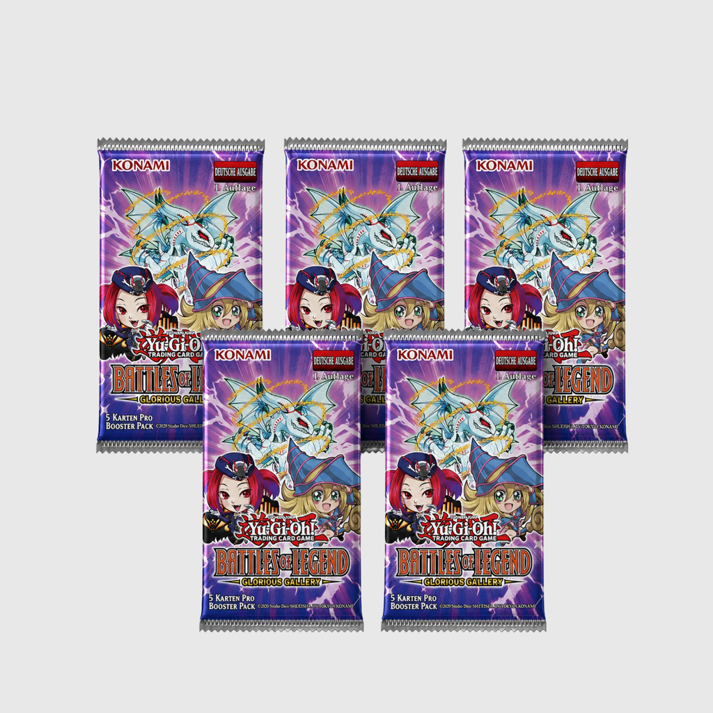 YU-GI-OH! BATTLES OF LEGEND: GLORIOUS GALLERY – 5 BOOSTER PACKS – 1ST EDITION – OVP